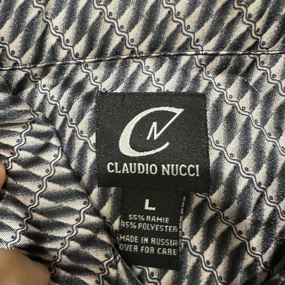 Claudio Nucci Men's Lounge Shirt L Black White Button Front Ramie Pajama‎ Top - Picture 4 of 9